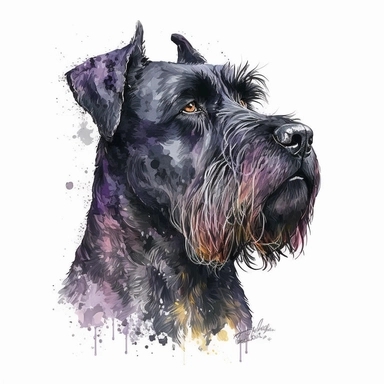 giant schnauzer dog head portrait, full body, watercolor style, portrait, clipart, vector, completely white background
