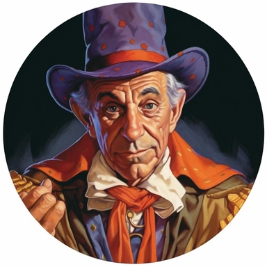Arthur Sarnoff's character portrait circular tondo depicting a uniformed battle-mage wizard, Boris Vallejo Mike Allred Josh Kirby, clipart illustration, circular solid background circular border