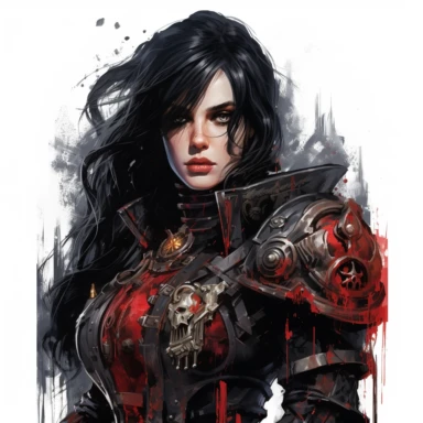 beautiful ADEPTA SORORITAS warhammer 40k fantasy character, dark hair, paint art style, clipart, white background, superrealistic, one of a kind