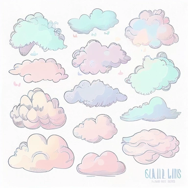 clouds pastel,all white background, clipart
