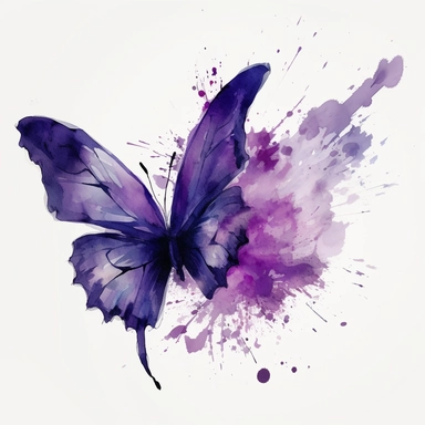 Watercolour fluttering butterfly in flight clipart, botanical sketch, no splash, purple violet, single sheet, 4k