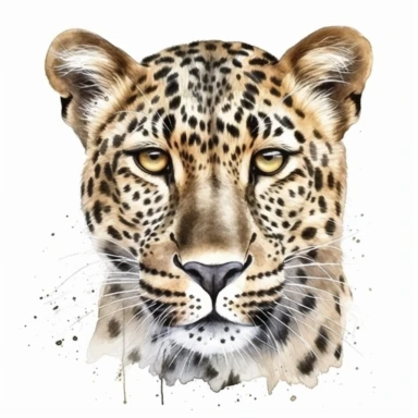 african leopard front face, clipart, isolated on white background, watercolor drawing, photo-realistic techniques