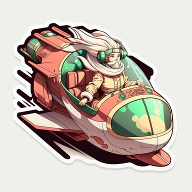 vector sticker design, anime style futuristic santa's sleigh cyberpunk clipart, white background, flat colors