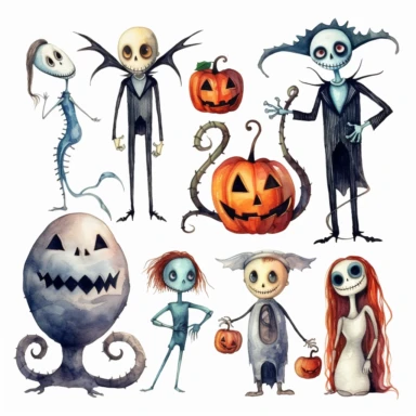 watercolor nightmare before christmas characters clipart