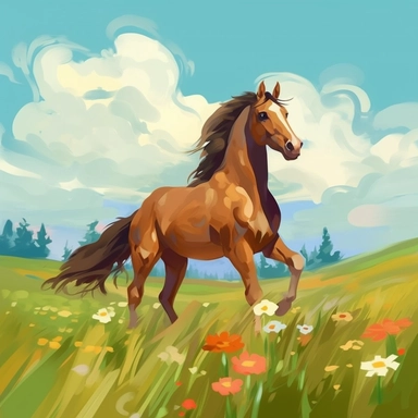 Cartoon horse Field Oil Painting Clip Art