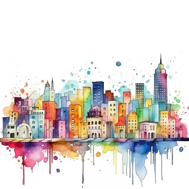 clip art watercolor, Future city, home, Full HD watercolor design, intricate details, colorful design, white background, smooth design, 8k