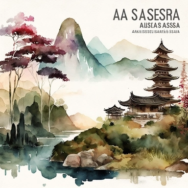 watercolor clipart Asia landscapes, digital illustration, 8k, hd ar 16:9 v5