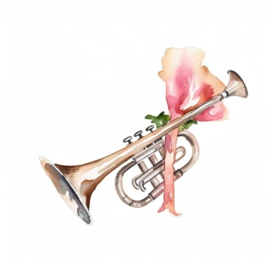 kentucky derby trumpet, watercolor clipart, minimalist, isolated white background