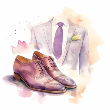 wedding watercolor graphics, subtle neutral pastel tones, sparklecore, embossed paper, Create a dashing wedding clipart featuring sleek and polished groom's shoes, exuding a sense of style and refinement, completing the groom's ensemble for a truly memorable wedding celebration, candid, multi-layered