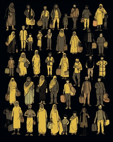 People refugees clipart collection, black background, clipart