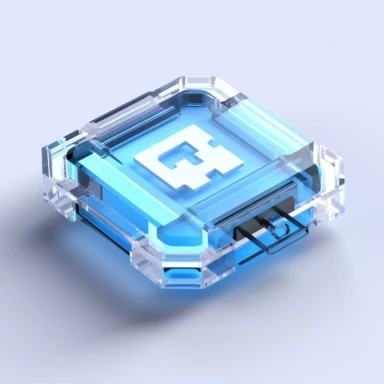 A smart flat chip, Fixed clip, Smart terminal, blue and white tone, Tech Blue, light blue cable, clear glass effect, white background, isometric Art, Microsoft Tech Style, 3D rendering, c4d, Octane Rendering, Blender, Ultra High Quality, Ultra High Definition, Low Detail, 45 Degree View, 16k