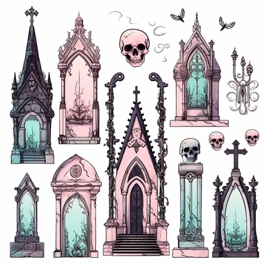 pastel Gothic cemetery things clipart on white background