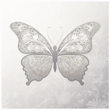 clipart, a butterfly on top of a floral patterned background, solid white background, white edge, minimalist background, in the style of ethereal illustrations, mende art, kimoicore, romantic emotivity, rich and immersive, soft color, wedding theme, expensive, double tone effect, white and gold, light gold and silver, wedding theme