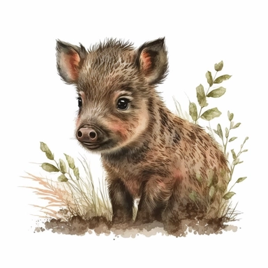baby wild boar watercolor clipart