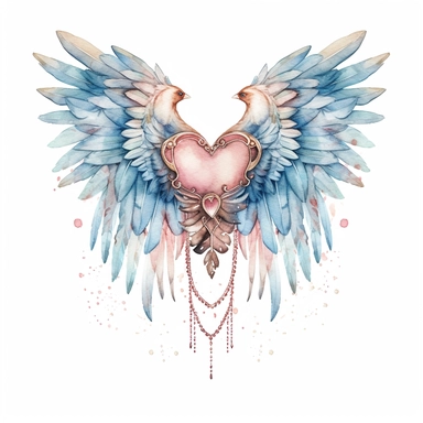Unique vintage wedding heart with light toned wings clipart, in the watercolor style on a white background, by lisa audit
