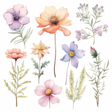 Light Watercolor Wild Floral clipart - Pre-made clipart v 5