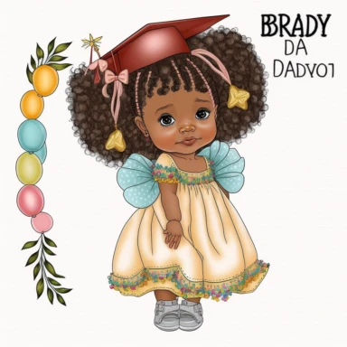 clipart, transparent background, baby girl diva, kindergarten graduation, 300dpi