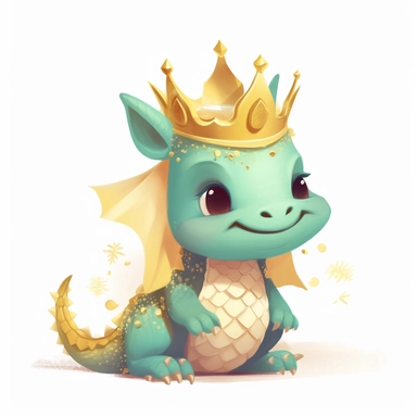 Cute dragon clipart, wearing a golden crown