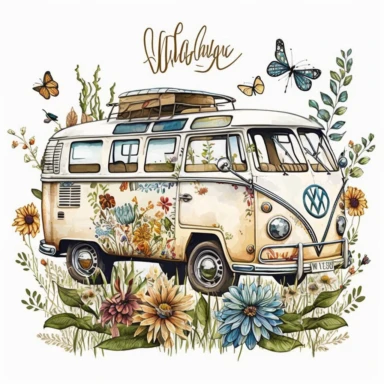 Classic VW camper van, Camper Van Clipart for Sublimation, Hippie, Holiday, English Countryside