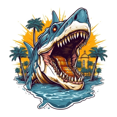 Designed for a t-shirt, wide angle-shot, vectro graphic, bright colors, florida, color, pure white background, contour, epic, adrenaline, sticker, clipart