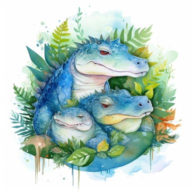 watercolor clipart baby alligator cuddling mother
