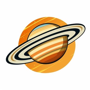 very simple yet funky clipart comic image of a 60s style planet saturn with a white background