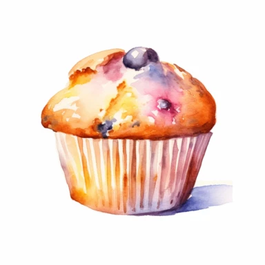 watercolour, muffin, soft and muted pastel nuances, clipart, high quality details, white background, 8k, f1
