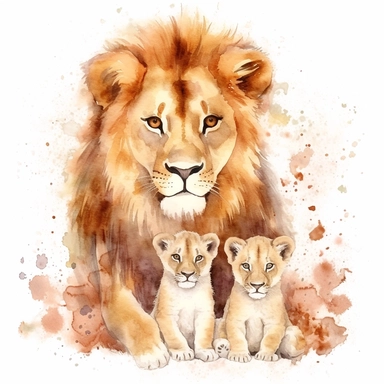 watercolour clipart, loin and baby lion, rich earth tones, sublimations