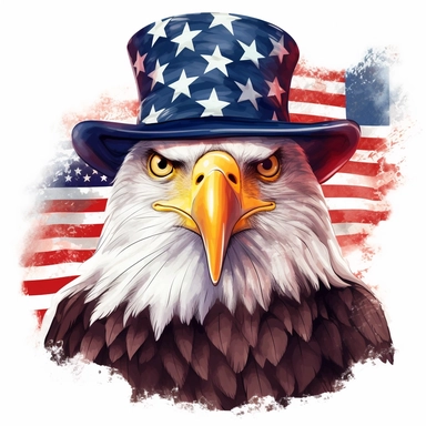 clipart bald eagle on 4th of July, on white background