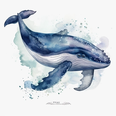 watercolor whale clipart, blue whale clipart , original hand drawing, style of the artwork, mood of the artwork, white background, 8K quality, ultra detailed , clipart, white background, High Quality, ultra detailed