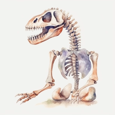 Watercolor dinosaur bones clipart, white isolated background, space out, hd