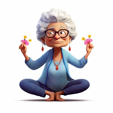 Cute Beautiful Funny grandmother practicing yoga Sublimation Clipart,Cartoon, hyper realistic, intricate detail, illustration style,high solution,on the white background