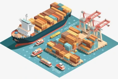 3D isometric Logistics Worldwide Shipping concept with Sea freight transport, Maritime transport company, Products Shipping Process. Clipart Transparent PNG ,