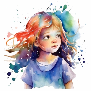watercolour clipart of a girl , she is the catalyst for her group shared common dreams, binding the girls together. She is direct, occasionally sharp-tongued, and highly empathetic. With a heart full of compassion, she never hesitates to lend a helping hand to anyone in need. She`s dedication to their craft is unparalleled, make her , exalted mood, white background, 8k, f1