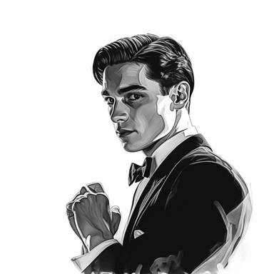 beautiful stunning handsome vintage old hollywood cinema young man, paint art style, clipart, white background, superrealistic, one of a kind