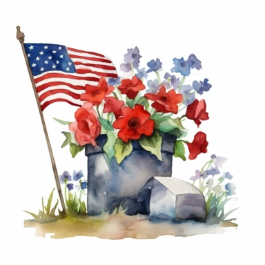 Remembrance and gratitude on America's Memorial Day, watercolor, clipart, white background