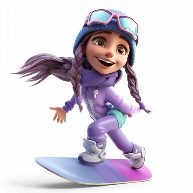 cute young girl snowboarding , smiling, full body, downhill snowboard clipart, Sport graphics, 16k polished, isolated on white background, 3d, hyperrealist, Octane Render, Extremely detailed,rendered by pixar, isolated on white background