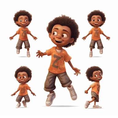 cute little brasilian black boy, different positions, clipart, high resolution