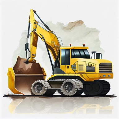 Dump Truck And Excavator, Watercolor clipart, extremely detailed, illustration, digital art,