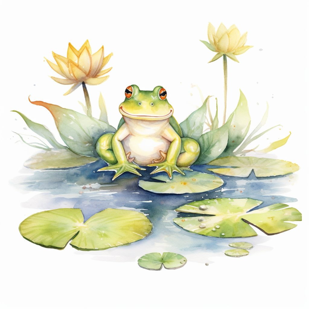 Watercolor Lily Pond Clipart - springtime cute lily pad and frog pond ...