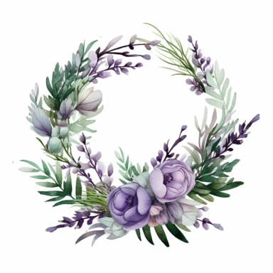 a wreath of lavender flower clipart, in the style of organic material, light gray and dark emerald, captivating, decorative paintings