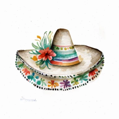 mexican sombrero, watercolor clipart, cute, nursery art, white background