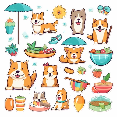 Cute dog clipart set Summer dogs Beach Pool party digital clipart Funny dog Kawaii printable stickers Planner supplies Vacation illustration