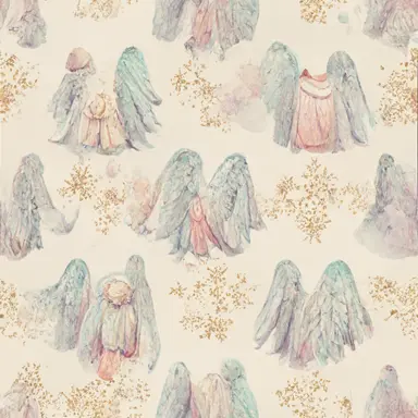 chistmas angels pattern, gradient background in watercolor clipart style