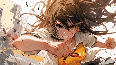 Ikki Tousen Sonsaku Hakufu Japanese manga series, paint art style, clipart, school background, superrealistic, one of a kind. battle other, The artwork features a dynamic, action - packed composition, with swirling energy blasts and dynamic poses adding to the sense of motion and excitement. The lighting is dramatic and moody, with deep blues and purples creating a sense of tension and danger. The overall mood is one of fierce determination, as Frieza battles to overcome his opponents.