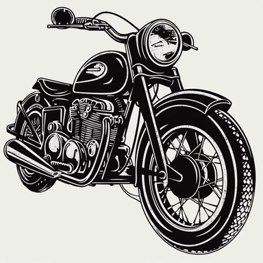 Motorcycles car clip art, black and white, very simple, clip art