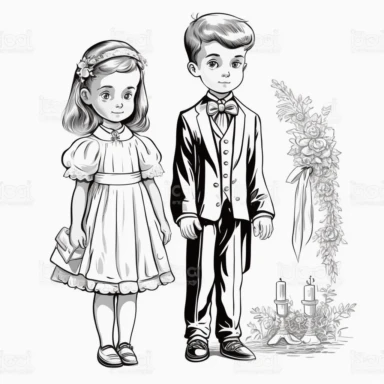 accurate First Holy Communion Pictures, kids, vector pictures, black and white, black outline, clipart, white background