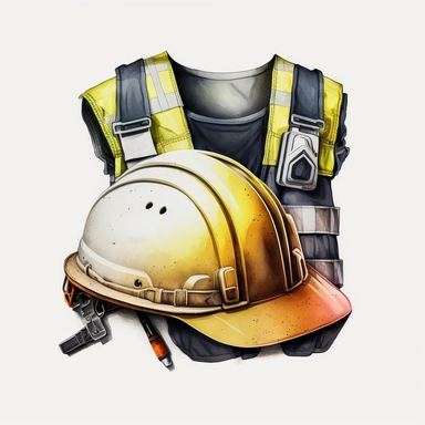 construction helmet and high vis vest clip art, watercolor, white background, no caption