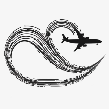 simple silhouette of Black airplane on plain white background, lineart, clipart, vector, Leaving a line trail that looks like a heart