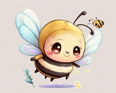cute bee vector drawing for clipart, bee is the focal point in a white background, bee is smiling and has two antenna, he is flying through the air by himself, nursery watercolor, in the style of watercolor painting, white background, charming anime characters, cute and colorful, depiction of animals, high quality--seed 4107006010
